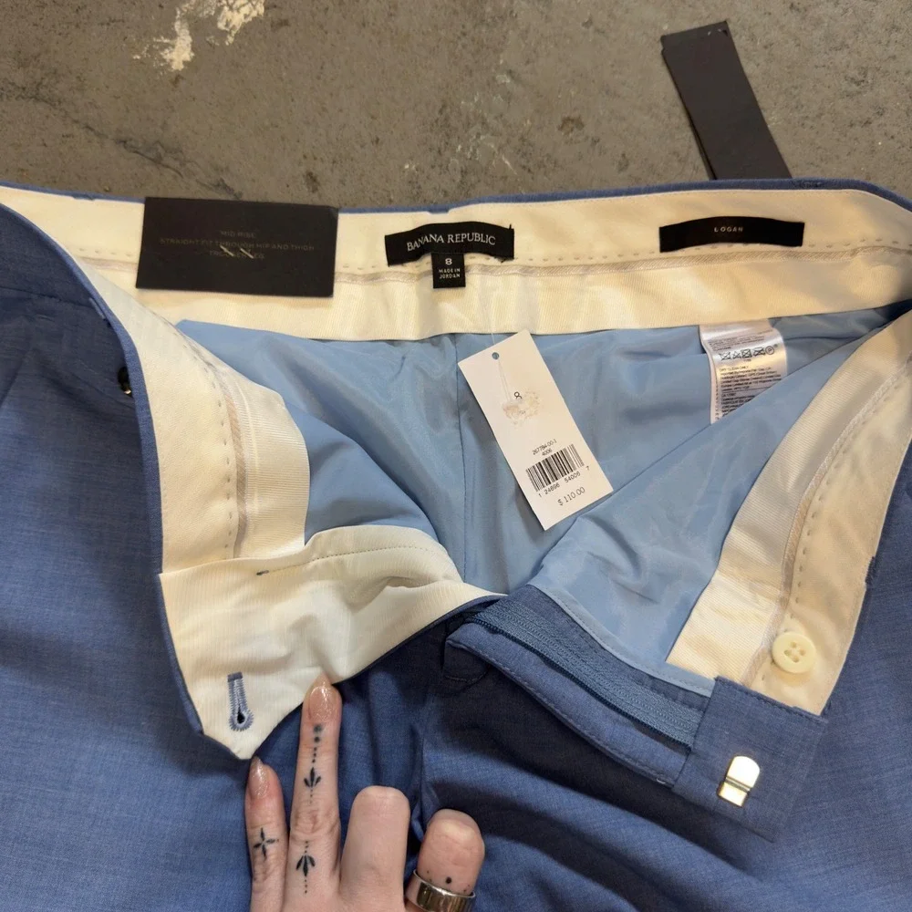 Banana Republic Logan Fit Light Blue Wool Blend Straight Leg Dress Pants Size 8 - Picture 3 of 10